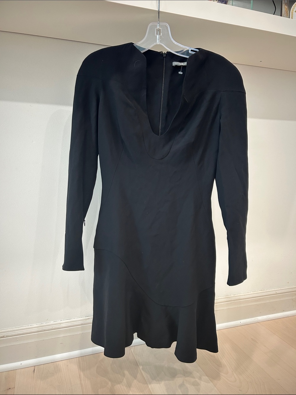 Alexander McQueen Black Long-Sleeve V-Neck Dress